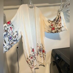 Ivory Floral Embroidered Sheer Kimono